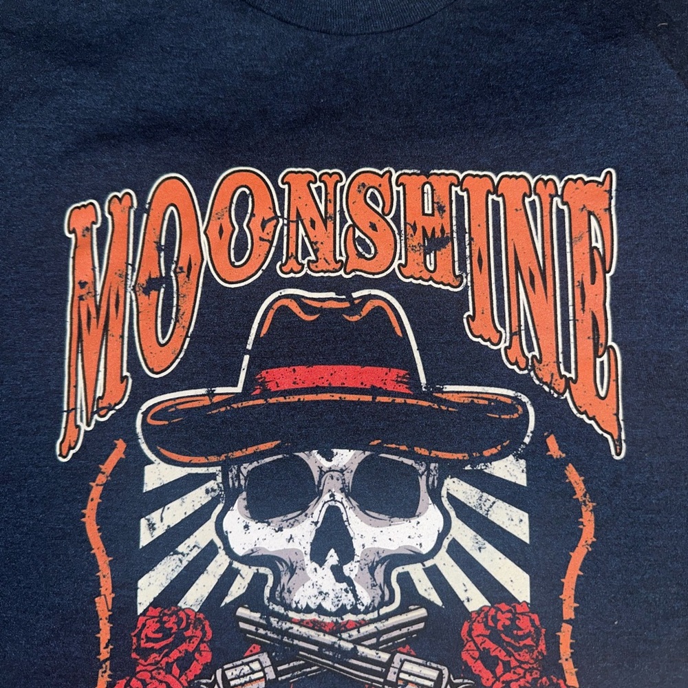 Moonshine Graphic Tee with Skull Design